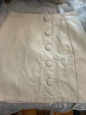 Classic White Faux Leather Button-Front Mini Skirt
